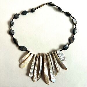 Vintage Mother of Pearl Abalone Shell Statement Necklace Boho Tribal Handcrafted